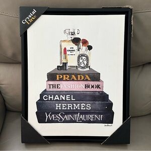 NEW DESIGNERS CANVAS BLACK FRAMED WALL ART BOOKS PERFUME MAKE UP DECOR